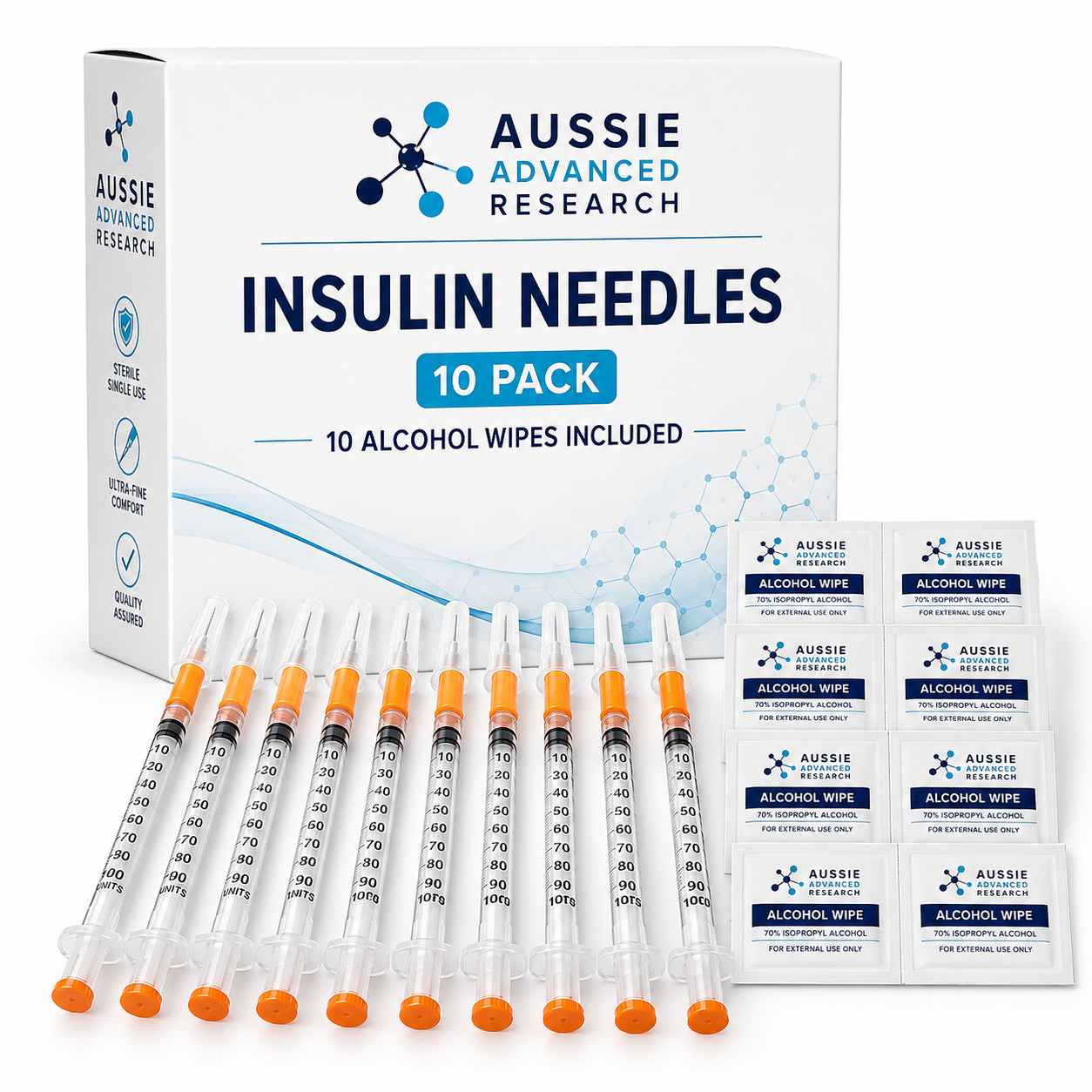 Insulin needles - Alcohol wipes x 10